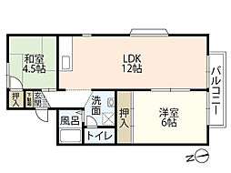 セジュール庚午B 2LDKの間取図画像