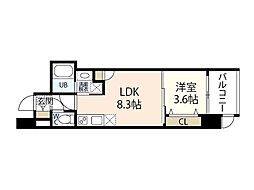 S-レジデンス新白島駅前 1LDKの間取図画像