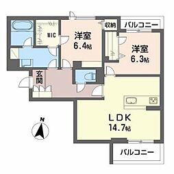 コンフォーザ 2LDKの間取図画像