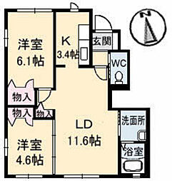 ディアハインB 2LDKの間取図画像