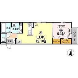 D-roοm楽々園 1LDKの間取図画像