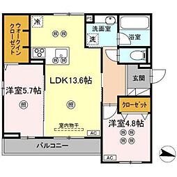 ジャンティリッツ西条 2LDKの間取図画像