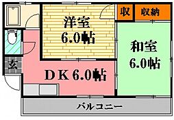 大原マンション 2DKの間取図画像