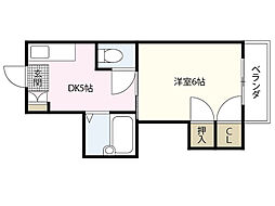 第5シモビル 1Kの間取図画像