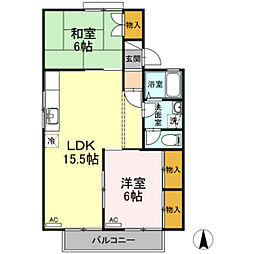ドミール土井B 2LDKの間取図画像