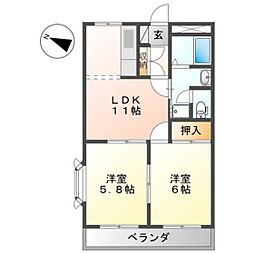 ロイヤルタムラひまわり館 2LDKの間取図画像