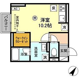 アップスD-IV ワンルームの間取図画像