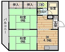 コーポ安留 2DKの間取図画像
