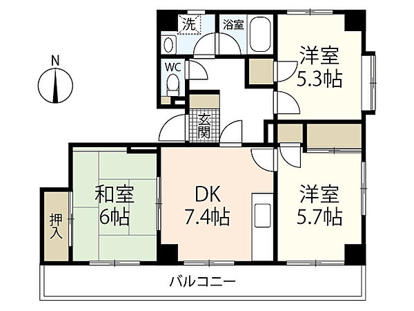 オーシャンハイツ ｜広島県広島市中区河原町(賃貸マンション3DK・5階・65.00㎡)の写真 その2