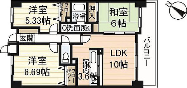 広島県広島市東区中山西2丁目(賃貸マンション3LDK・4階・66.44㎡)の写真 その2