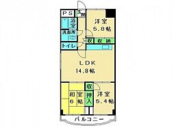 ハイツ翠苑 6階3LDKの間取り
