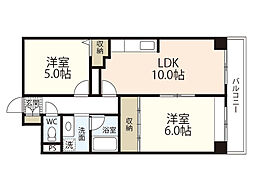 センチュリー世良 6階2DKの間取り