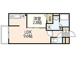 月光南観音壱番館 2階1LDKの間取り