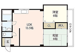 東雲ビル 4階2LDKの間取り