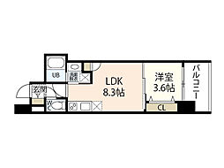Ｓ−ＲＥＳＩＤＥＮＣＥ新白島駅前 8階1LDKの間取り