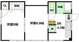 ホウムズビル 3階2DKの間取り
