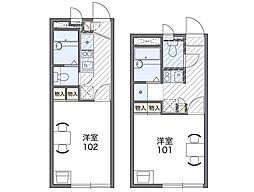 レオパレス南の風 2階1Kの間取り
