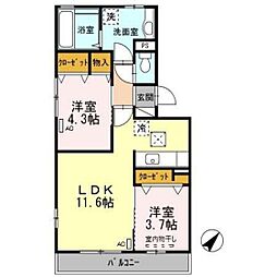ルクプルA 2LDKの間取図画像
