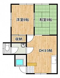 三宅第二アパート 2LDKの間取図画像