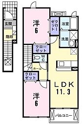 ペアセロベA棟 2LDKの間取図画像