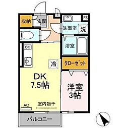 グランモアシゲノ 1DKの間取図画像