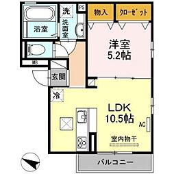 月西荘 1LDKの間取図画像