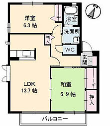 グリーンヴィレッジB 2LDKの間取図画像