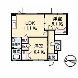 ラフォーレくるめ木 2LDKの間取図画像
