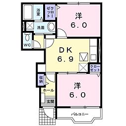 メリッサ1 2DKの間取図画像