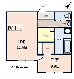 リバーハイツシーズC 1LDKの間取図画像
