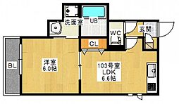 グランティック祇園大橋 1DKの間取図画像