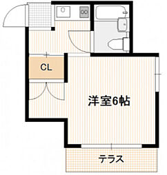 クラバウターマン 1Kの間取図画像