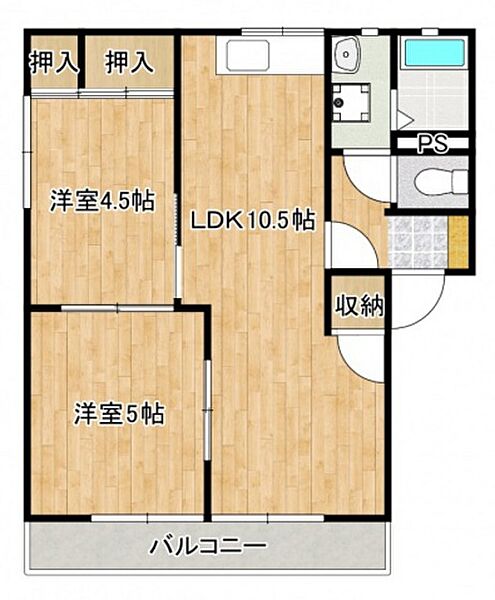 広島県広島市東区戸坂千足1丁目(賃貸アパート2LDK・2階・54.00㎡)の写真 その2