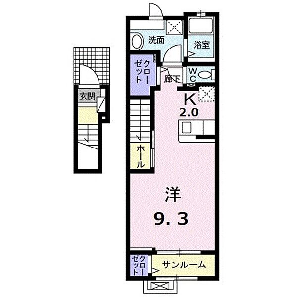 エスポワール鶴江B ｜広島県安芸郡府中町鶴江2丁目(賃貸アパート1K・2階・40.94㎡)の写真 その2