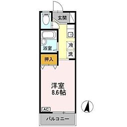 セジュール上瀬野 2階ワンルームの間取り