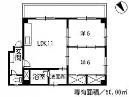 大上ビルII 3階2LDKの間取り