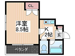 ツインマンションＯＨＳＡＫＩ 4階1Kの間取り