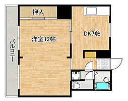 アップルビル 3階1DKの間取り