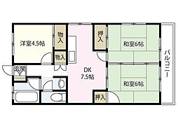 相原マンション 2階3DKの間取り