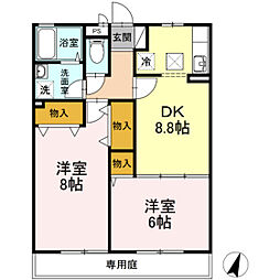 ウイングMISAWAIII 1階2DKの間取り