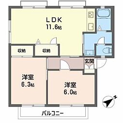 レヴールK1 2LDKの間取図画像