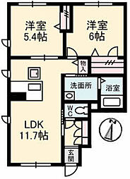 ＦｌｅｃｈｉｒI 1階2LDKの間取り