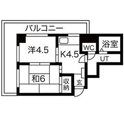 ホワイトシティ国泰寺 2DKの間取図画像