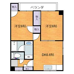 ランドスルー戸坂 2DKの間取図画像