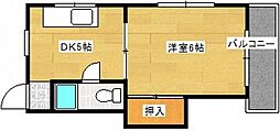 第三小河内ビル 1DKの間取図画像