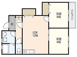 アパート 2LDKの間取図画像