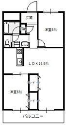 水戸第三ビル 2LDKの間取図画像