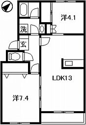 トリヴァンベール戸坂 2LDKの間取図画像
