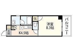 GoldCourt楽々園 1Kの間取図画像
