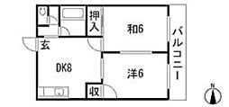 ロイヤルハウス山手 2DKの間取図画像
